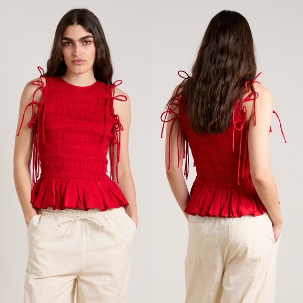 Damson Madder Becca Multi Way Blouse Cherry Red Organic Cotton Size 4 Size 8 UK - Picture 2 of 16